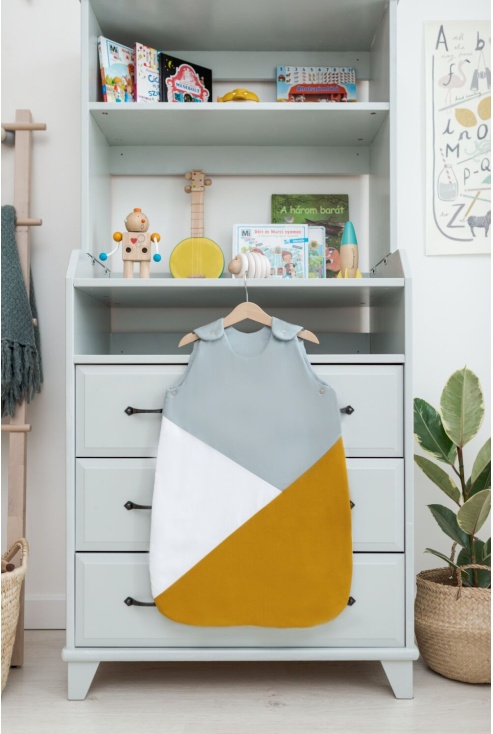 Sleeping bag geometric grey-blue mustard