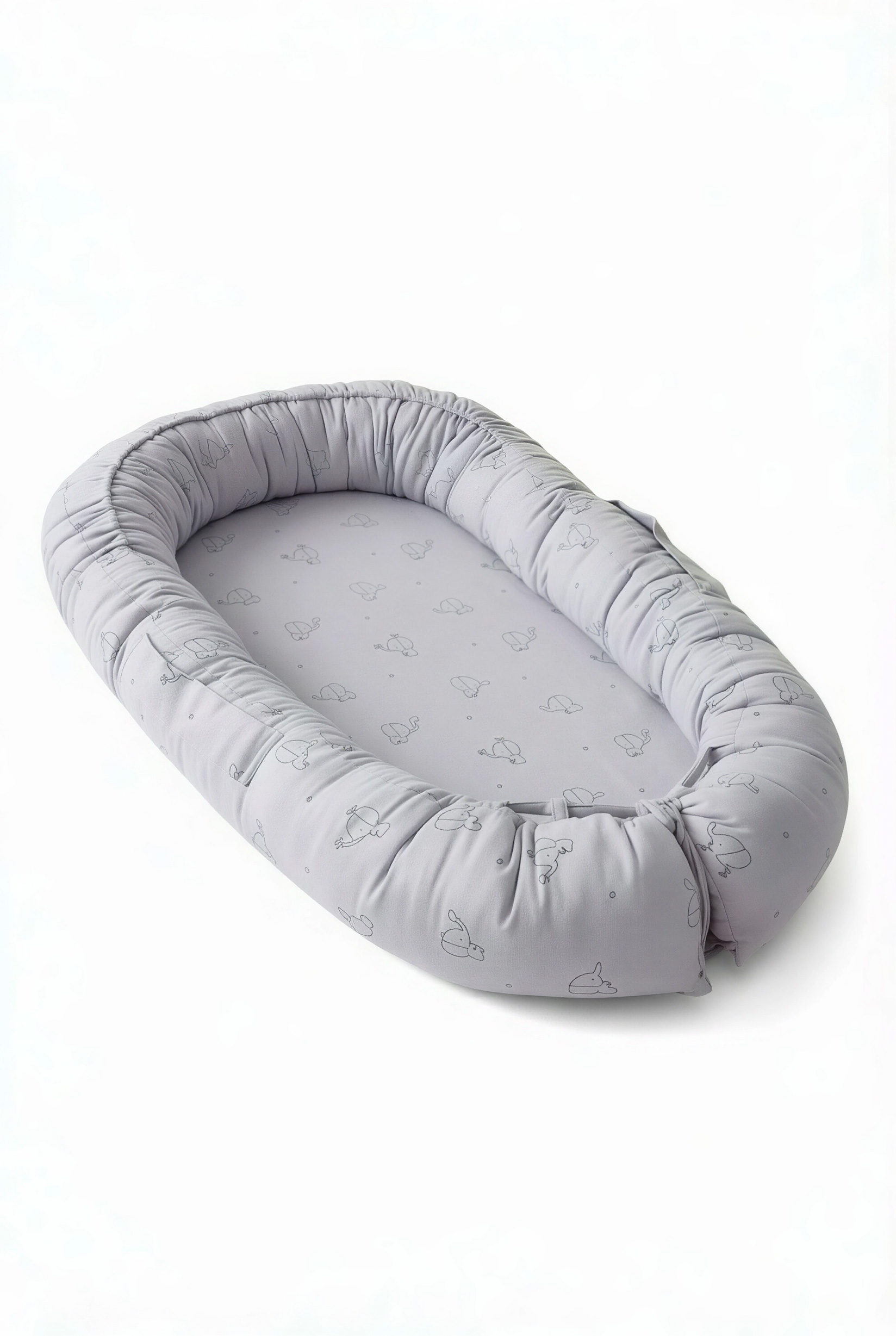 Babafészek elephant grey puha géz megkötővel szabályozható